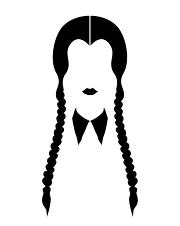 Gothic girl with two braids, silhouette of woman's face, vector isolated on white backgroundのイラスト素材