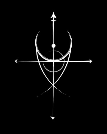 Seal of Protection. Divine Magical Amulets. Sacred Geometry, religious symbol. Hand drawing tattoos, logos and prints, direction of fortune. Vector icon isolated on black backgroundのイラスト素材