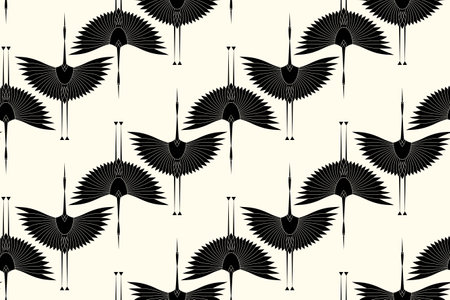 Herons in the Art Deco style. Seamless pattern for interior decoration, textiles. Fashionable home dÃ©cor. Vector illustration texture isolated on white vintage backgroundのイラスト素材
