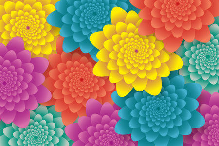colorful flowers pattern background, paper cut style for leaflet business cover page, brochure, flyer, poster layout, home decor, vector illustration templateのイラスト素材