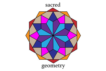 colorful mandala of sacred ancient geometry. Vector symbols and elements. Alchemy, religion, philosophy, astrology and spirituality themes. Coloring Logo icon isolated on white backgroundのイラスト素材