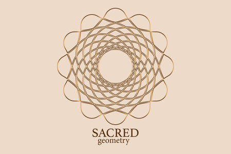 Gold Flower of life mandala of sacred ancient geometry. Vintage vector symbols and elements. Alchemy, religion, philosophy, astrology, spirituality themes. Golden Logo icon isolated, white backgroundのイラスト素材