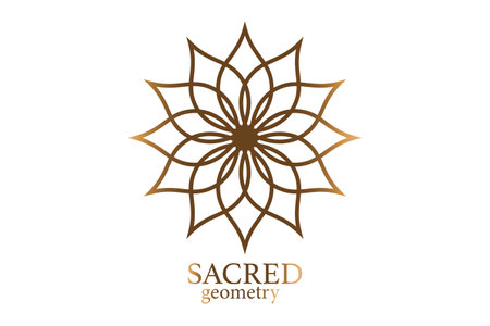 Gold Flower of life mandala of sacred ancient geometry. Vector symbols and elements. Alchemy, religion, philosophy, astrology and spirituality themes. Golden Logo icon isolated on white backgroundのイラスト素材