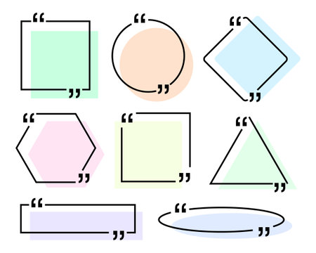 Box frame with quote, large set. Quote message boxes. Colorful Geometric blank template quote text info design boxes quote bubble blog quotes symbols. Creative vector banner illustration isolatedのイラスト素材