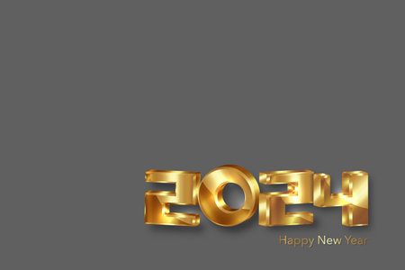 2024 golden 3D numbers, Happy New Year banner Christmas theme. Holiday design for greeting card, invitation, calendar, party, gold luxury vip, vector isolated on gray backgroundのイラスト素材