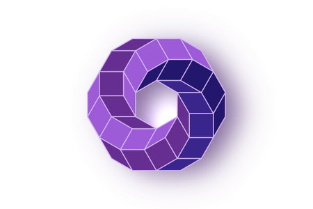 3D spiral rhomboid Shape in purple color, logo design in geometric frame style. Business abstract icon. Corporate, media, technology, vector isolated on white backgroundのイラスト素材