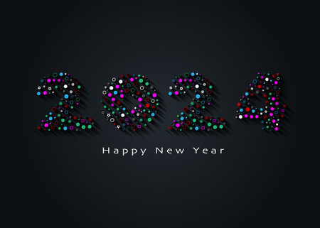 2024 New Year colorful logo design. Holiday greeting card. Creative number in mosaic tiles. Vector...