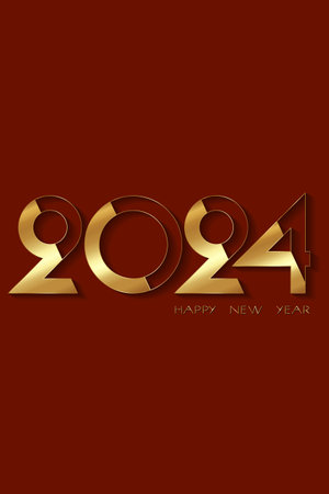 New year 2024 gold foil modern numbers. Decorative greeting card 2024 happy new year. Luxury Creative Christmas banner, vector illustration isolated on red backgroundのイラスト素材