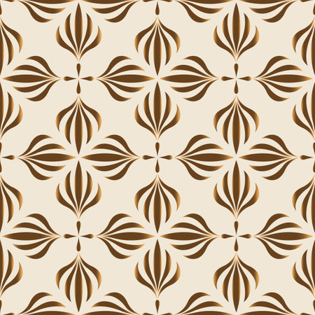 Floral seamless pattern. Retro stylish geometric texture with gold Art Nouveau tiles. Vector geometric decorative leaves texture isolated on antique white background abstract art deco styleのイラスト素材
