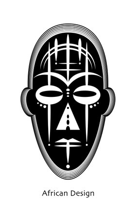 African mask ethnic tribal ritual flat vector illustration.Primitive ritual masks of savages. Art design vintage engraving. Aztec Afro Indian Maya Mexican traditional native culture wooden carnivalのイラスト素材