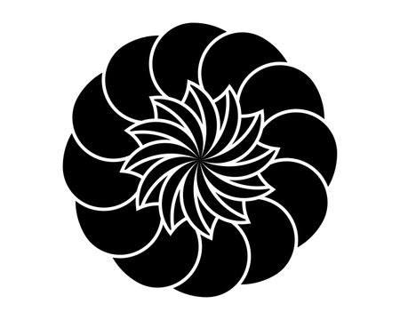 Sacred Mandala template to print in black color. Round design element isolated on white background. Circle pattern in white color. Vector illustration logo, tattoo, monogram, web design, decorationのイラスト素材