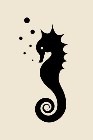 Seahorse Isolated black Logo. Hippocampus Guttulatus Symbol creative vector illustration, icon underwater inspiration, white backgroundのイラスト素材