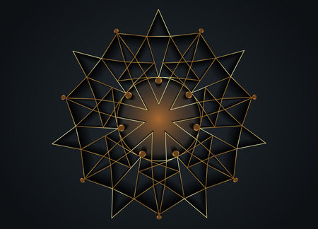 Gold Luxury Sacred Mandala template. Flower round design element isolated on black background. Circle pattern in golden color. Vector illustration for logo, monogram, web design, decoration, businessのイラスト素材