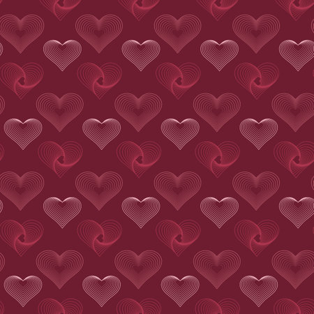 Modern seamless pattern of wireframe heart symbols. Cute romantic pink love hearts background print....