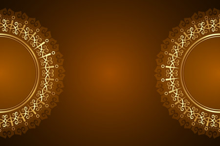 Luxury template, decorative gold mandalas, round border frame for design with floral ornament, invitations, books, for textiles, engraving, wooden furniture, forging. Copy space for text, backgroundのイラスト素材