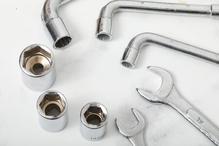 Wrench on white background iron construction equipement