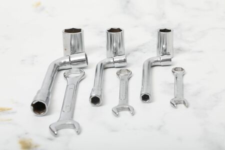 Wrench on white background iron construction equipementの写真素材