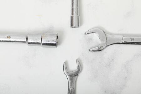 Wrench on white background iron construction equipementの写真素材