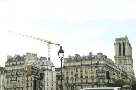 cathedral Notre Dame, after the fire craneの写真素材