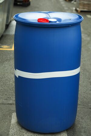 Chemical Plant, Plastic Storage Drums outdoor toxic barrelの写真素材