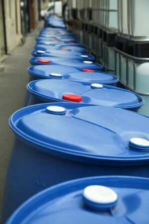Chemical Plant, Plastic Storage Drums outdoor toxic barrel