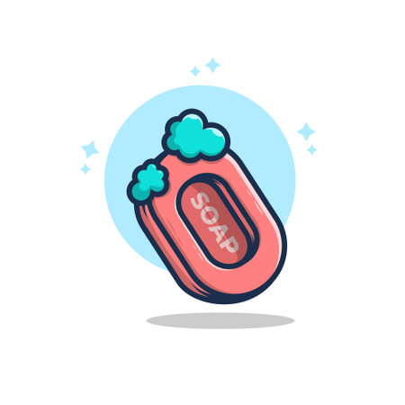 cartoon soap vector illustration design with foam. flat cartoon styleのイラスト素材