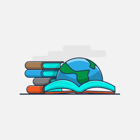 cartoon book, earth, vector illustration design. world window book design concept. flat cartoon styleのイラスト素材