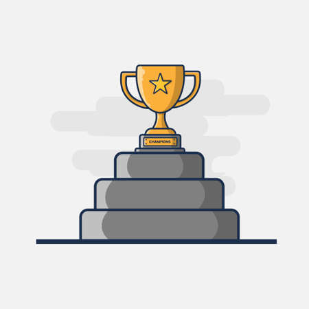 trophy and podium cartoon vector illustration design. flat cartoon styleのイラスト素材