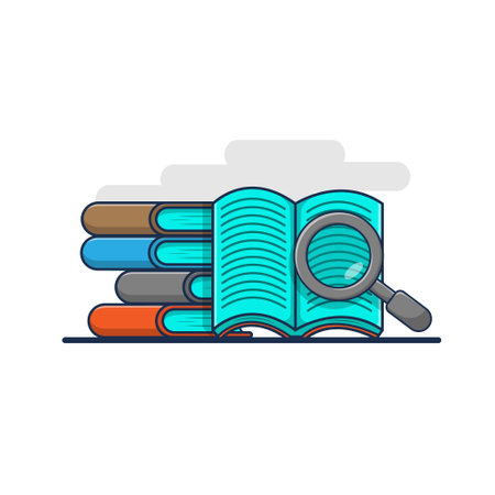 book cartoon vector illustration design and magnifying glass. design concepts seek knowledge by reading. flat cartoon styleのイラスト素材