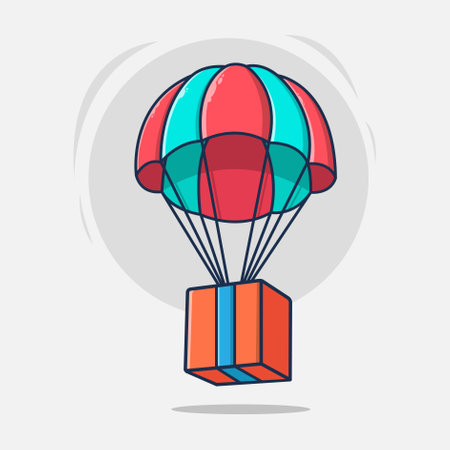 delivery box by parachute. flat cartoon illustration styleのイラスト素材