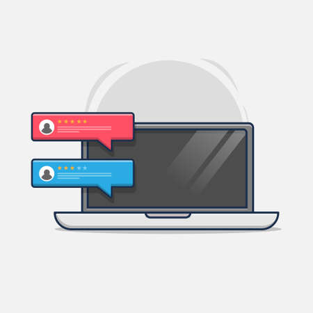 online customer reviews on laptops. flat cartoon styleのイラスト素材