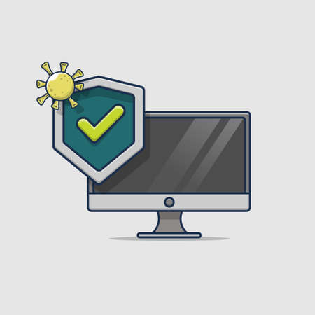 computer virus protection shield illustration design. flat cartoon styleのイラスト素材