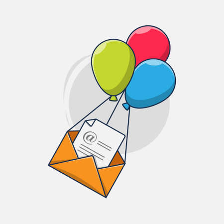 Flying email envelope with balloon icon illustrationのイラスト素材