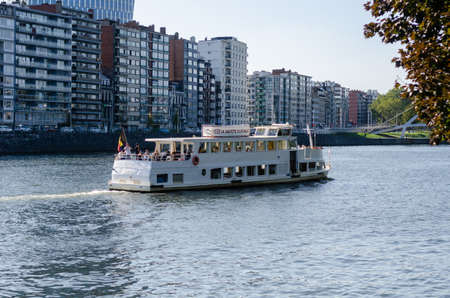 LiÃ¨ge, Belgium - August 22 2019: A ferry on the Meuse riverのeditorial素材