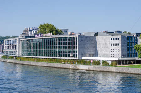 LiÃ¨ge, Belgium - August 22 2019: The Palais des CongrÃ¨s along the Meuse riverのeditorial素材