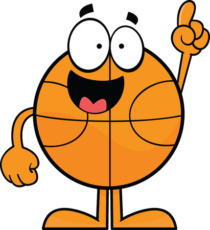 Cartoon illustration of a basketball character with one finger raised. のイラスト素材