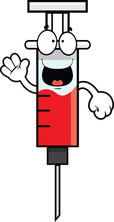 Cartoon illustration of a syringe with a happy expression. のイラスト素材