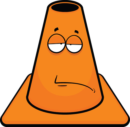 Cartoon illustration of a traffic cone with a tired expression  のイラスト素材