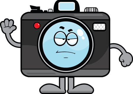 Cartoon illustration of a camera with a grumpy expression. のイラスト素材