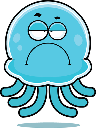 Cartoon illustration of a baby jellyfish with a grumpy expression.のイラスト素材
