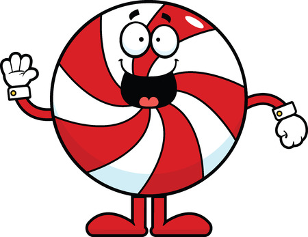 Cartoon illustration of a Christmas candy with a happy expression.のイラスト素材