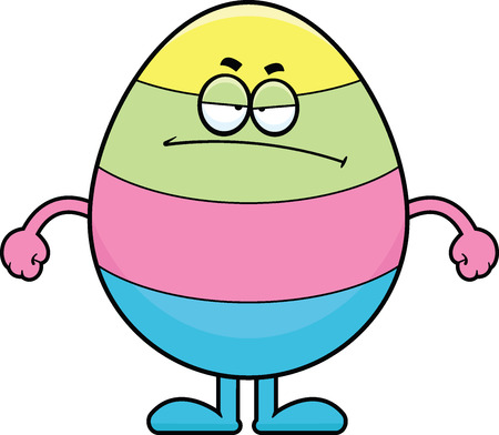 Cartoon illustration of an Easter egg with a grumpy expression.のイラスト素材