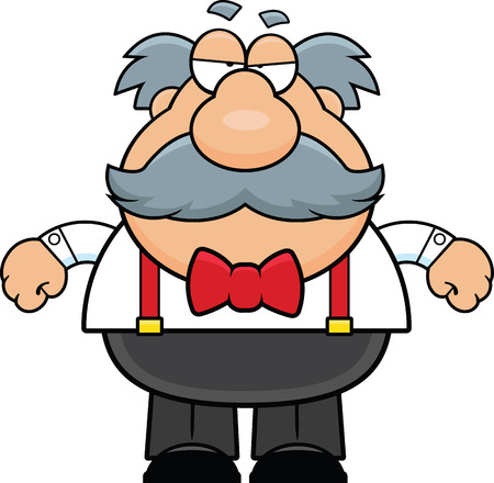 Cartoon illustration of an old man with a mustache and a grumpy expression.のイラスト素材