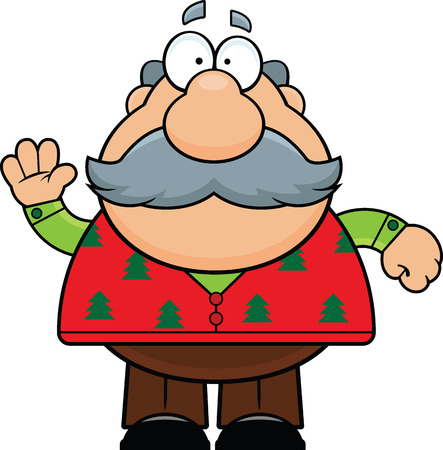 Cartoon illustration of an old man in a Christmas sweater.のイラスト素材