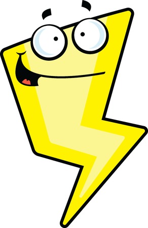 Cartoon illustration of a lightning bolt with a happy expression.のイラスト素材