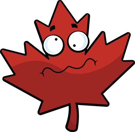Cartoon illustration of a maple leaf with a dizzy expression.のイラスト素材