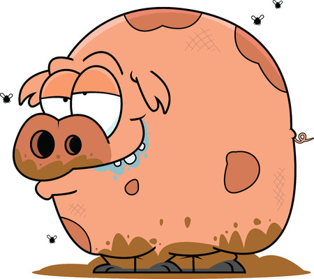 Illustration of a cartoon pig covered in mud.のイラスト素材