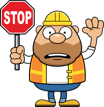 Cartoon illustration of a road worker with a worried expression.のイラスト素材