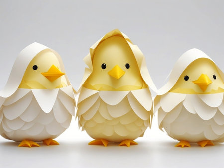 Easter chicks isolated on a white background. 3d render.の素材