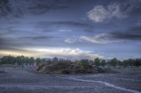 The beach of Ringshaug on summer solstice, some hours before the fire would be lit.の写真素材